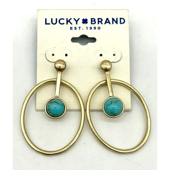 Lucky Brand Jewelry - Lucky Brand Earrings Blue Turquoise Pearl Gold Rings GUC Rock Steady 0527
